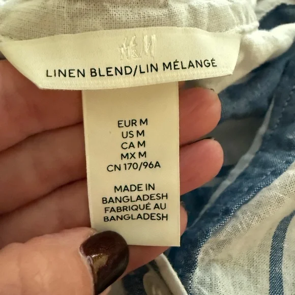 H&M Linen-Blend Blue and White Striped Dress - Picture 2 of 2